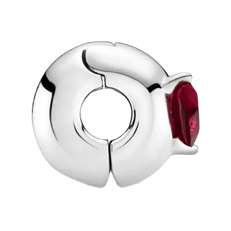Heart Red Solitaire Crystal LOGO Clip Charm Beads For Women 925 Sterling Silver Jewelry Making DIY Bracelet Valentine's Day Gift