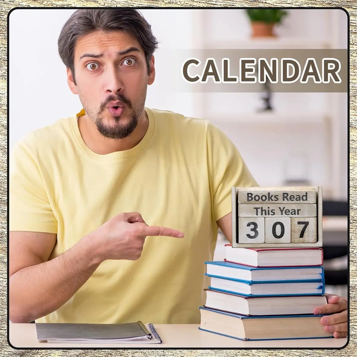 Books Read This Year Counter,Wooden Book Tracker for Reading Goal Display, Book Counter Sign Bookshelf Decor Accessories