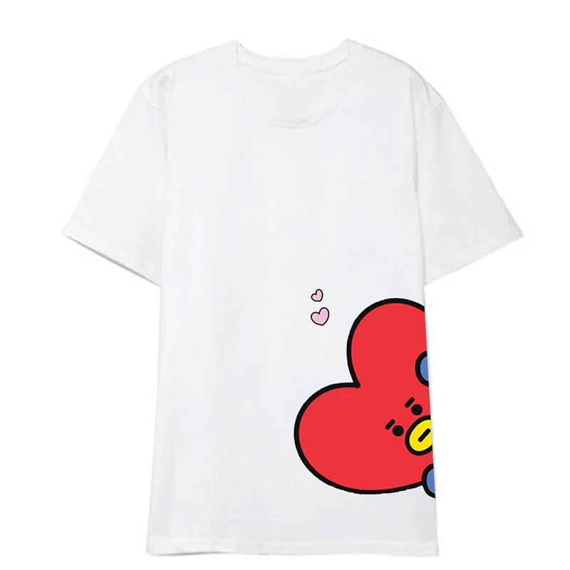 Summer Bt21 Anime Kawaii Cotton T -Shirt Cute Cartoon Round Neck Printing Flower Couple Short-Sleeved Girl Gift