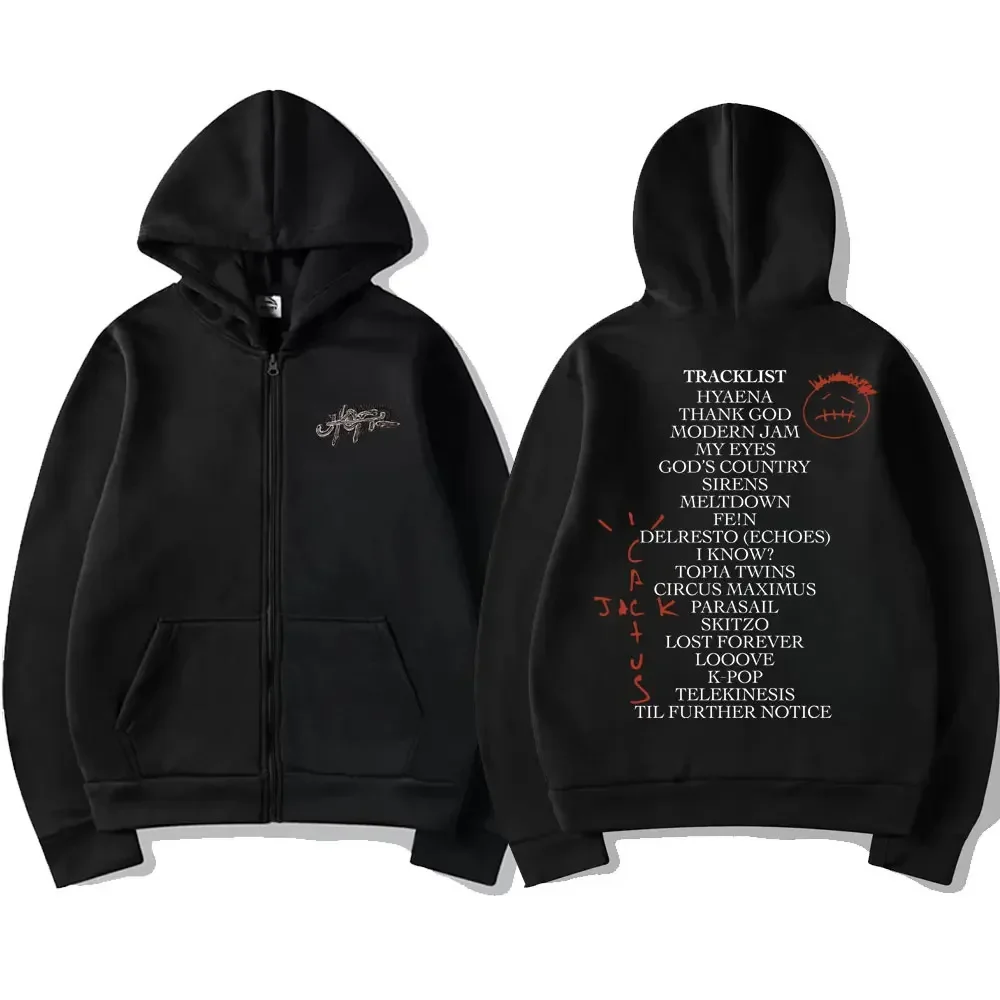 Rapper Cactus Jack Album UTOPIA Double Sided Print Zipper Hoodie Men Women Hip Hop Vintage Zip Up Sweatshirt Oversized Pullovers