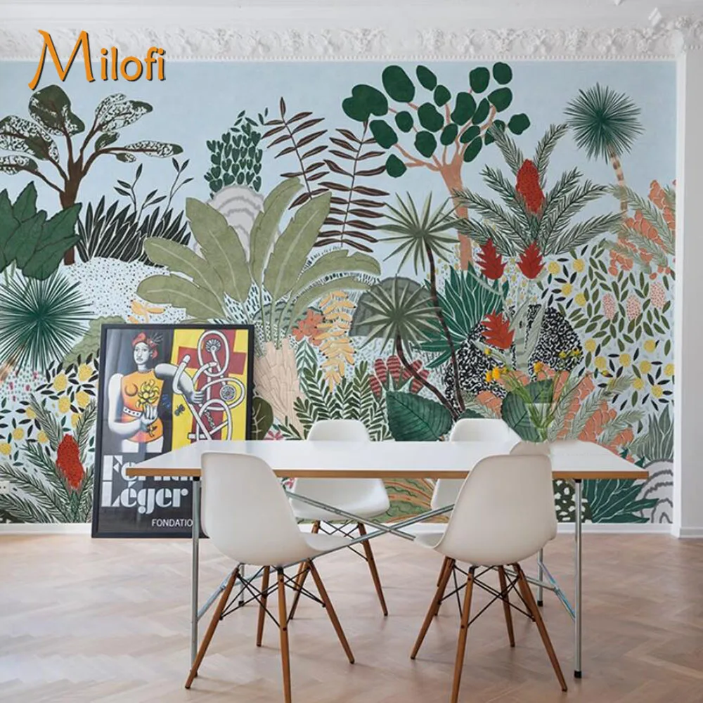 Milofi Nordic background wall wallpaper hand-painted forest restaurant mural living room bedroom custom wallpaper wallpaper