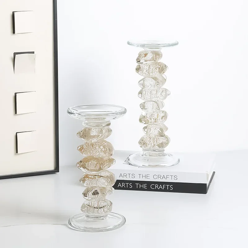 Modern light luxury home handmade glass gold foil candle holder fashion model room villa dining table high-end decorative