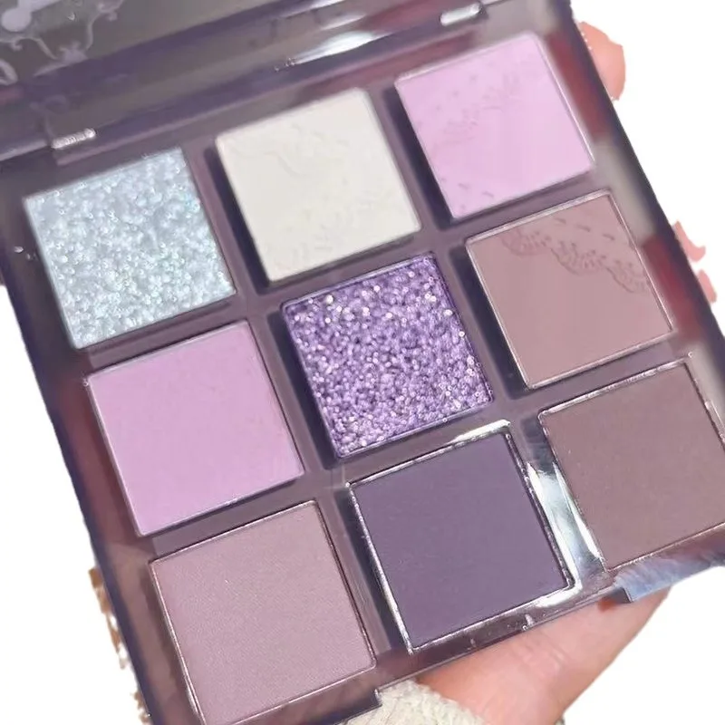 PUNK SMOKE 9สีอายแชโดว์ Pearlescent สีม่วง Matte อายแชโดว์สีม่วงสีเทาแต่งหน้าพาเลทอายแชโดว์