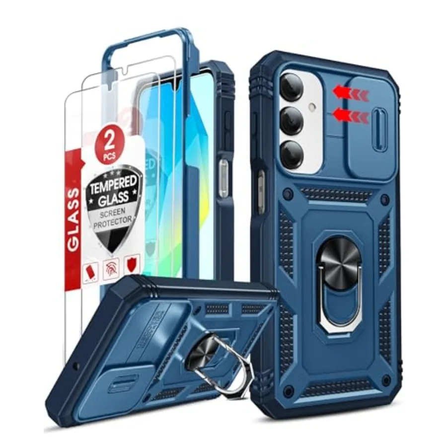 for Samsung Galaxy A17/16-5G Phone Case: Galaxy A17 Screen Protector Tempered Glass X 2 with Samsung A16 5G Case, Kickstand Hea