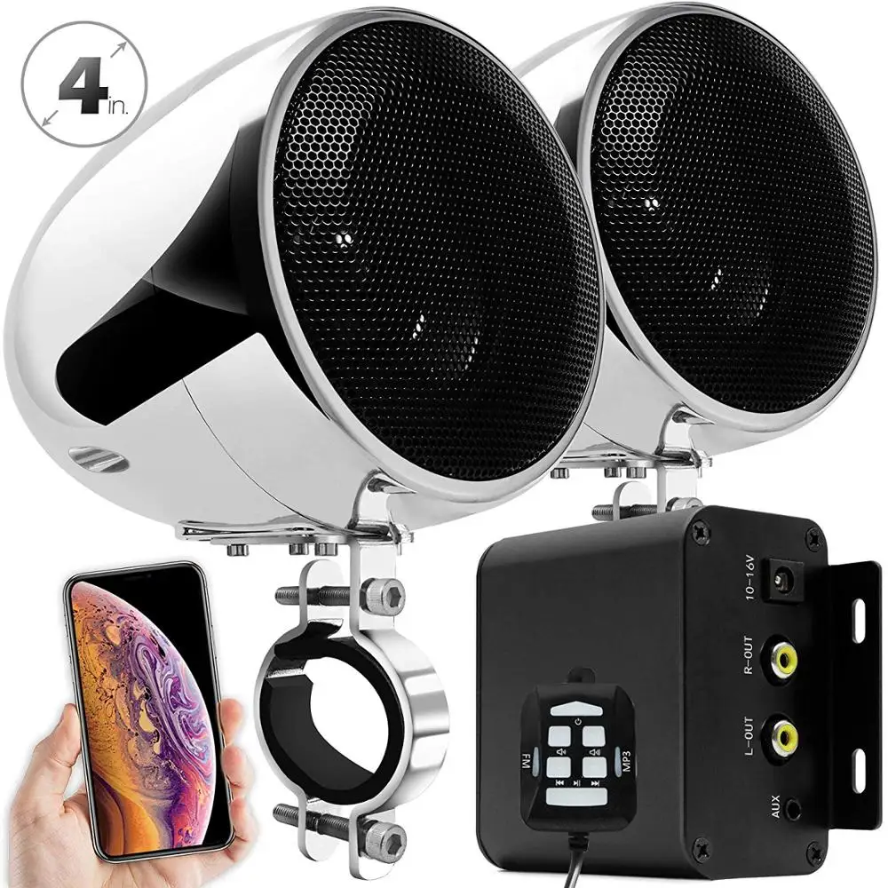 

M300 Motorcycle Audio Set with Stereo 2ch Amplifier 4 Inches Waterproof Speakers Bluetooth FM Radio AUX MP3