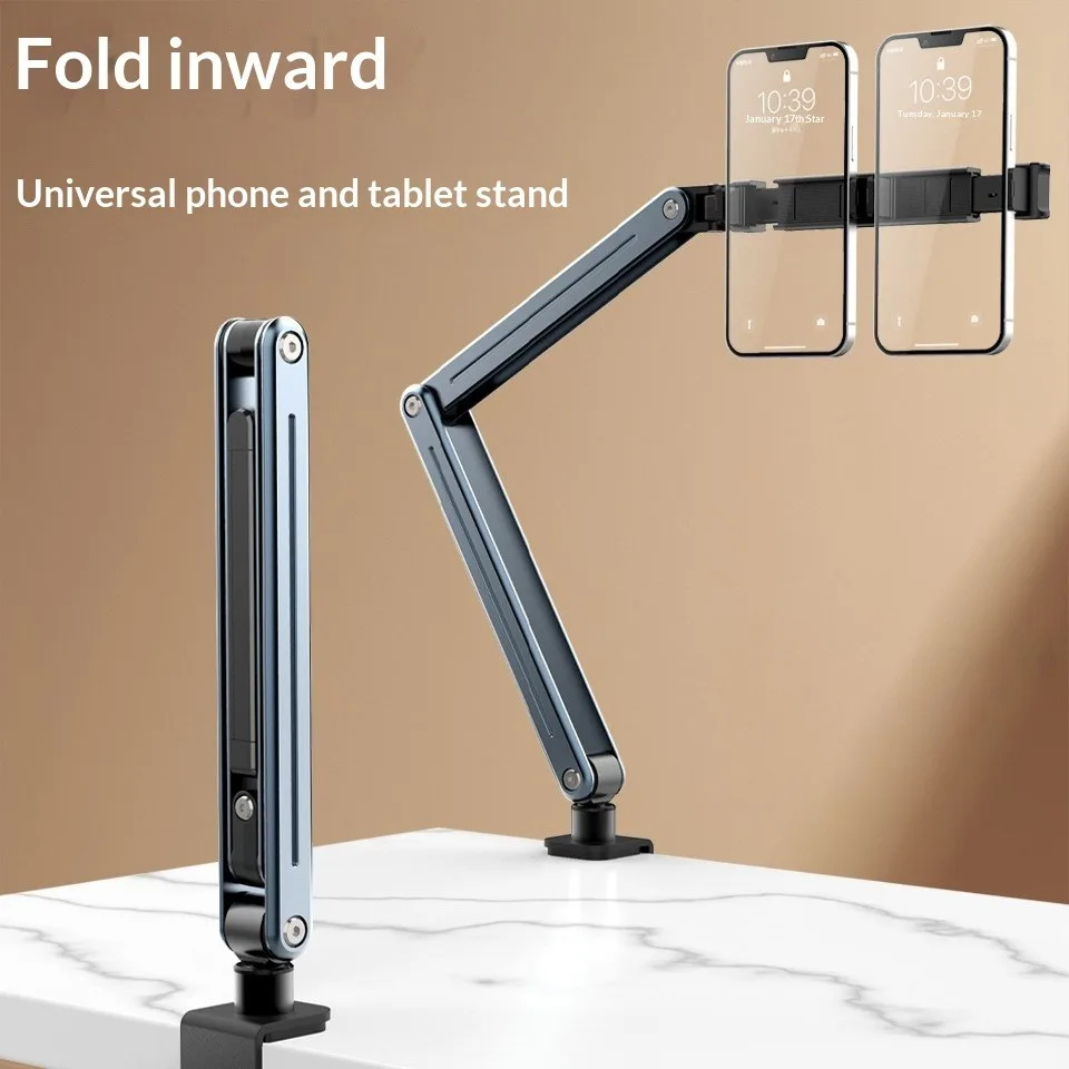 Foldable Portable Aluminum Alloy Cantilever Arm Stand, Phone Tablet Holder for Live Streaming Overhead Shooting, Lazy Rack