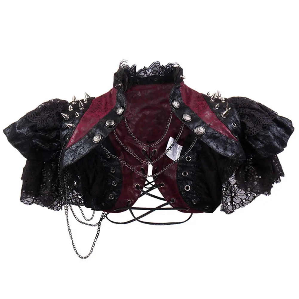 

Punk Lace Rivet loween oulder awl Cosplay Vintage Chain Stage Performance Costume Women's Ethnic Wear T Top