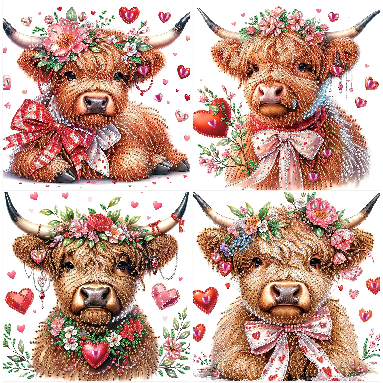 4pcs Special Shape Diamond Painting Kit for Adult,Romantic Bull DIY Diamond Dots for Beginner,Gem Art Craft Kits Home Decor Gift