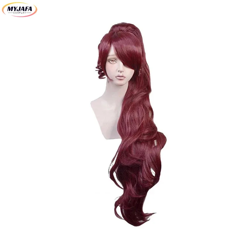 High Quality Princess Megara Cosplay Wig Meg Long Clip Ponytail Dark Wine Red Heat Resistant Synthetic Hair Anime Wigs + Wig Cap image 2