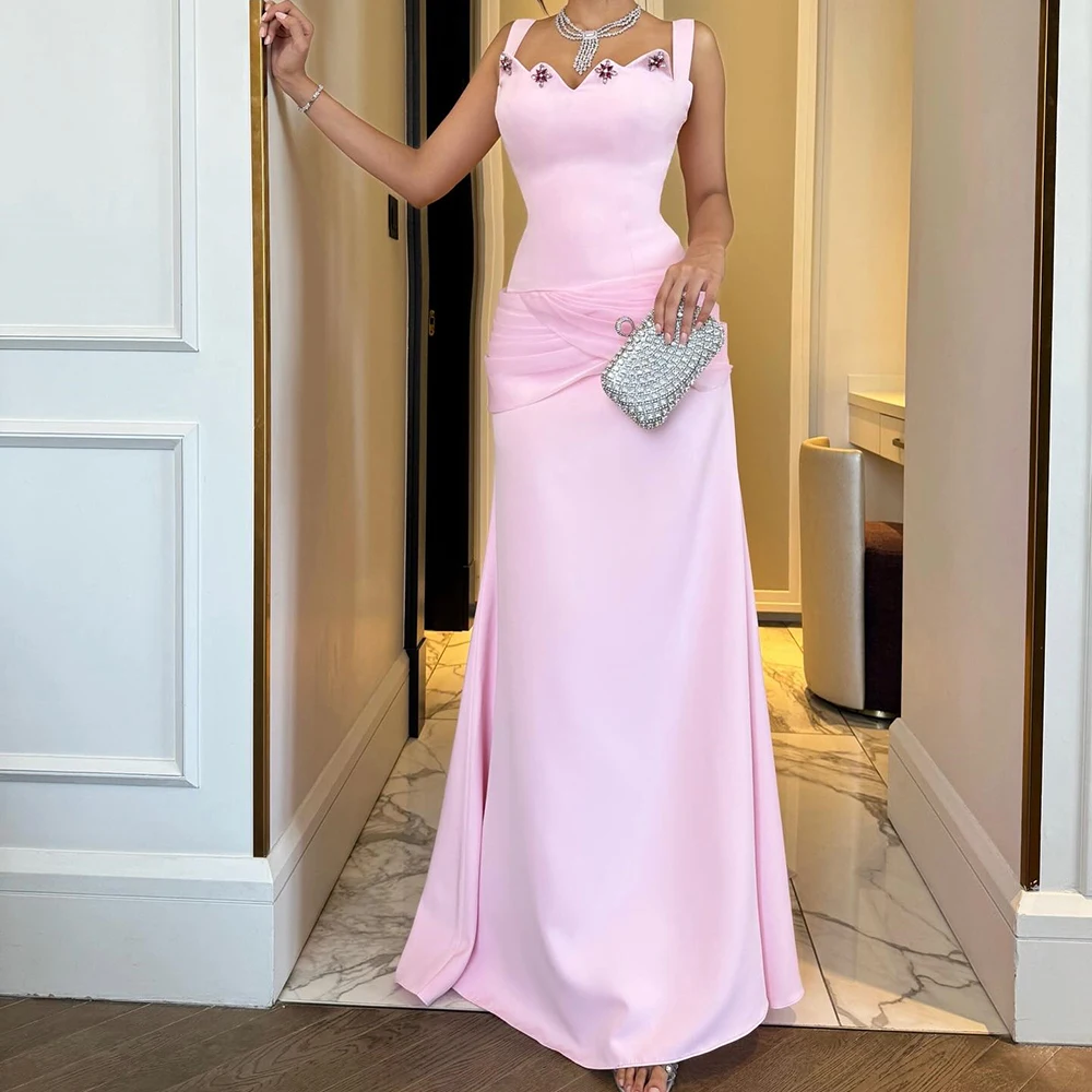 

Вечерние платья трапециевидной формы по индивидуальному заказу, длиной до пола, с v-образным вырезом, без рукавов, платье для выпускного вечера, модное платье со складками и кристаллами, простое драпированное вечернее платье