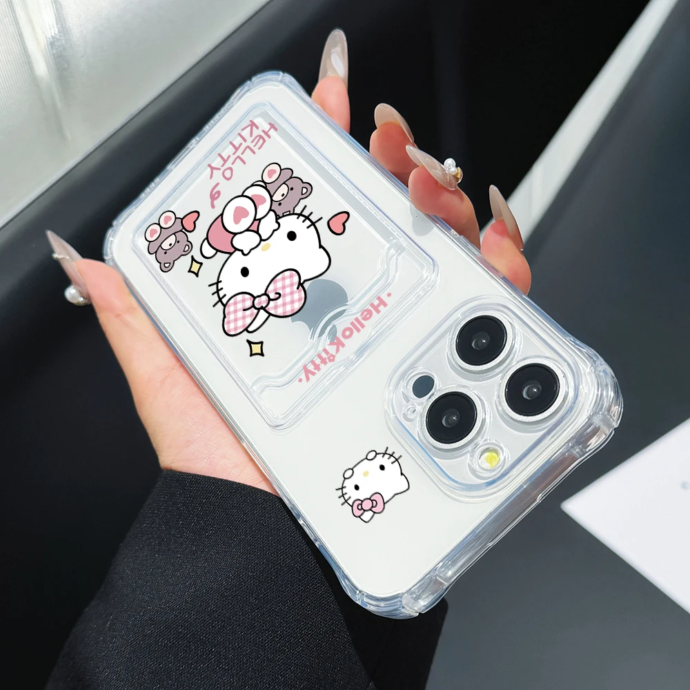 Cartoon Cat Hello Kitty Phone Case for Xiaomi Redmi 13C 12C 10C 9C Plus Note 13 12 11 10 9 8 S Pro 4G 5G Card Pocket Clear Cover