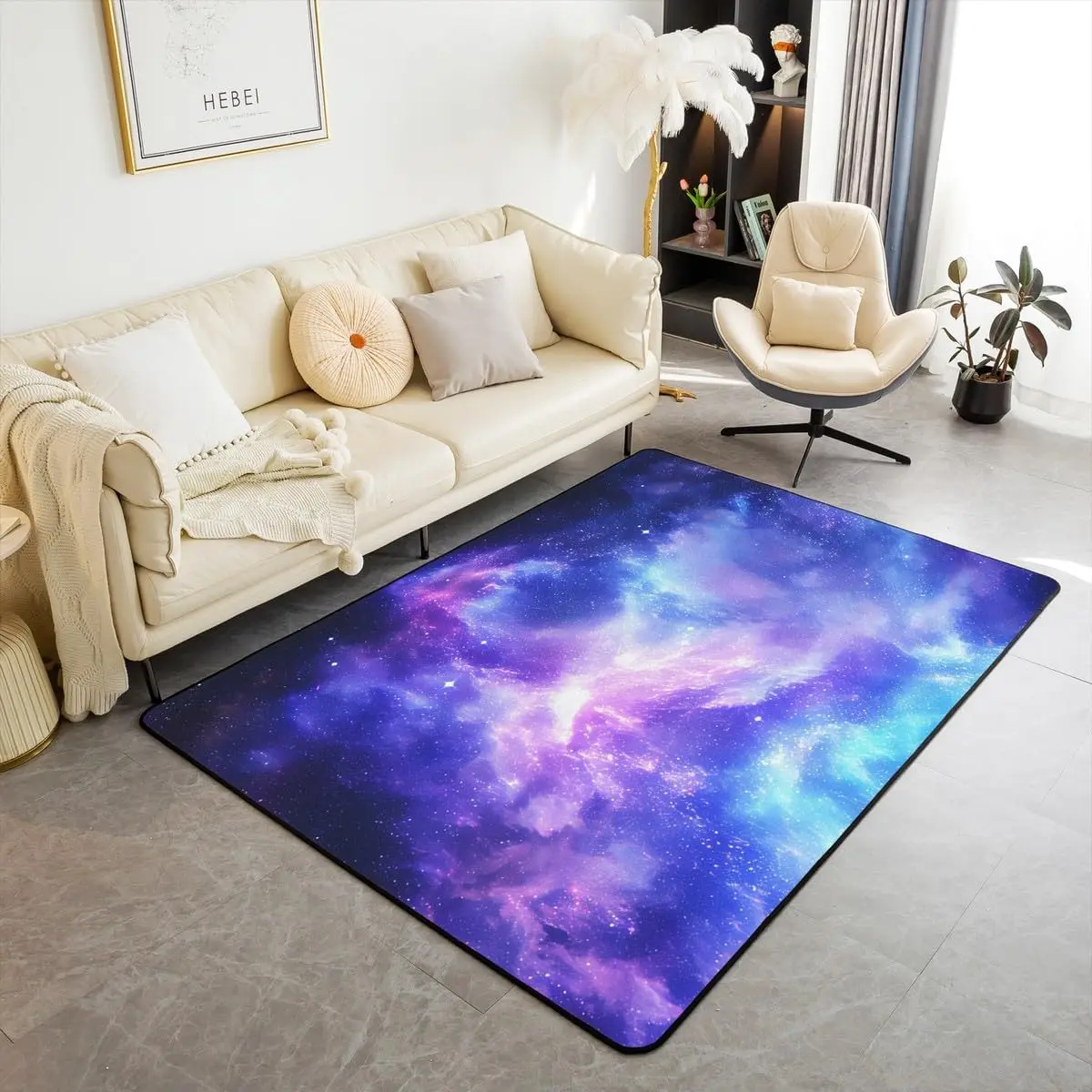 Galaxy Area Rug, Starry Sky Rug,Blue Purple Outer Space Constellation Carpet for Kids Child Teens Teenager Adult Girls, Universe
