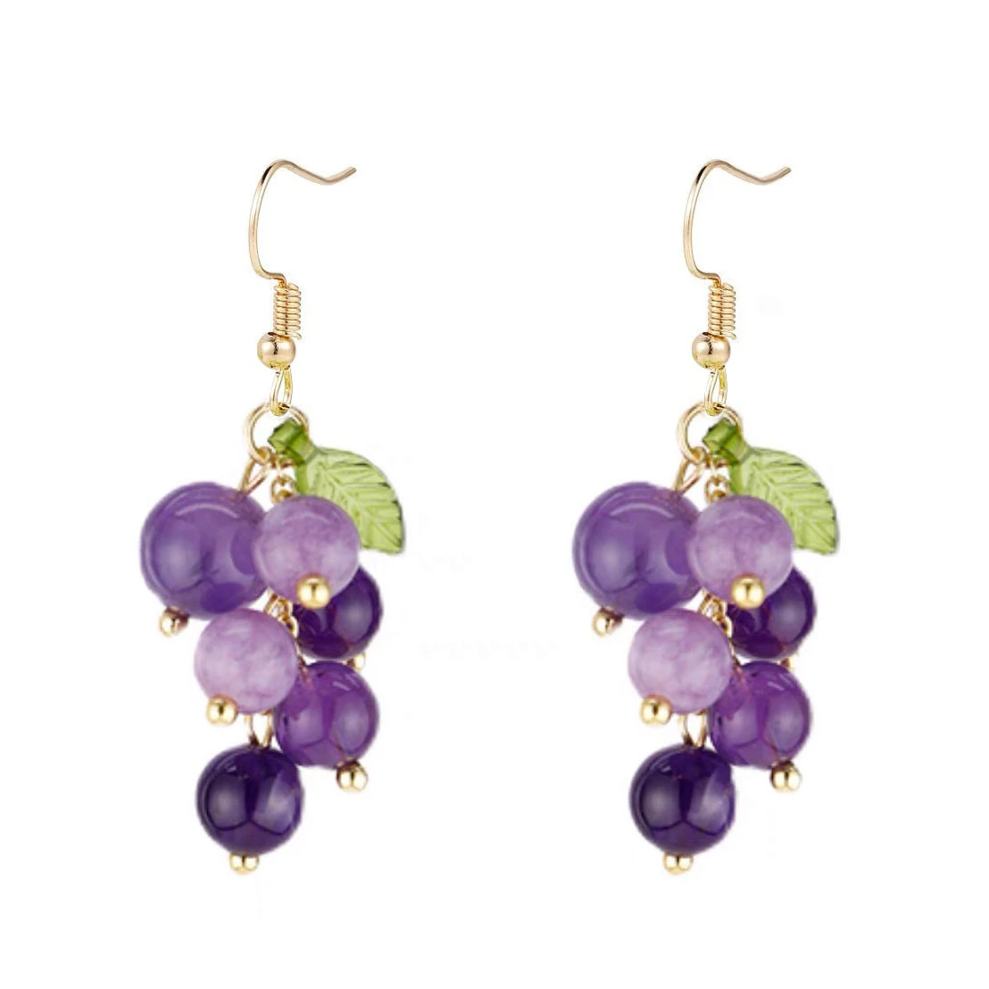 Pendientes colgantes con cuentas de racimo de uva púrpura para mujer y niña, aretes de fruta de simulación dulce, colgante de hoja, joyería de fiesta