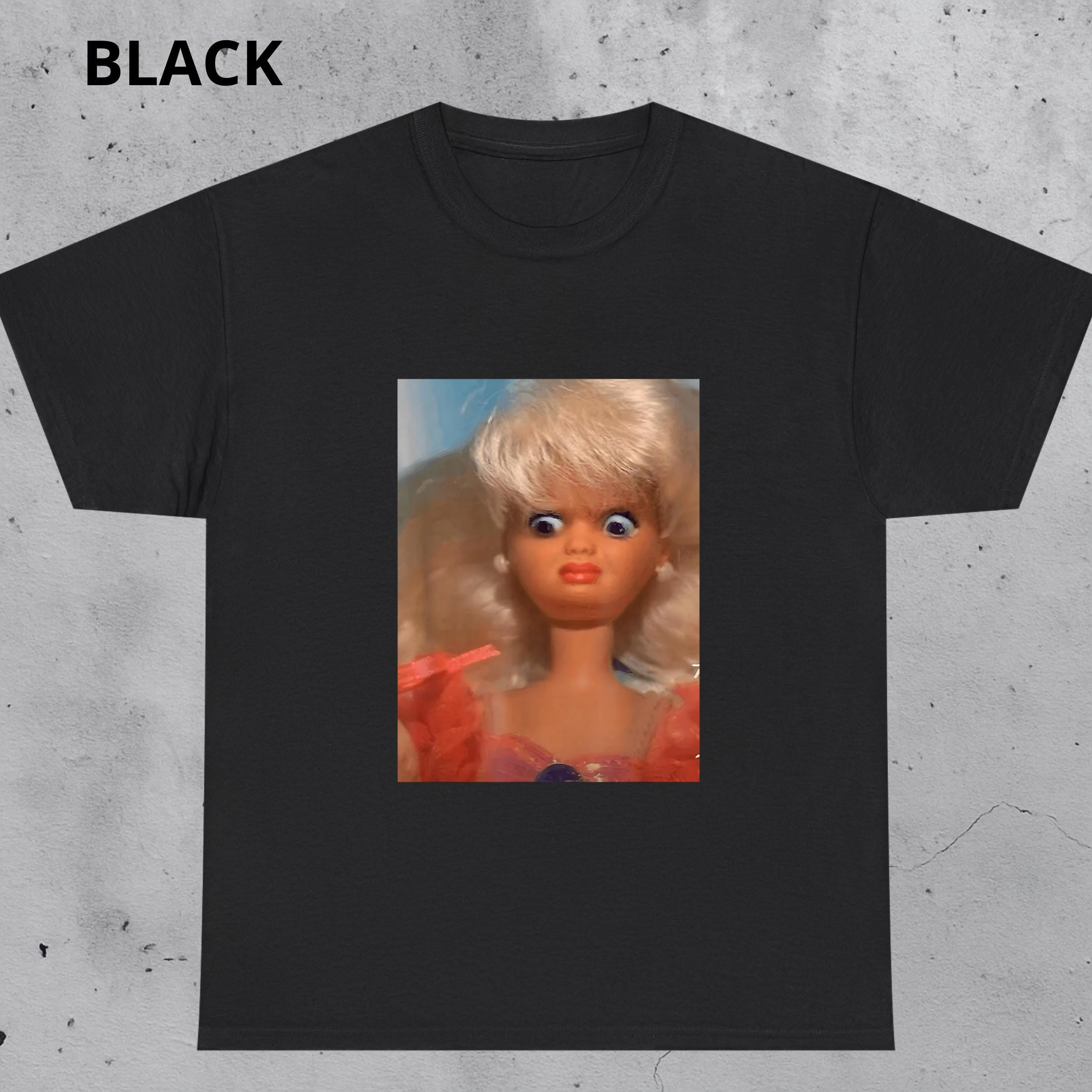 Vintage Surprised Fashion Doll Meme Graphic T Shirt Women Y2K Retro Print Unisex Loose Cotton Short Sleeve Streetwear Tops