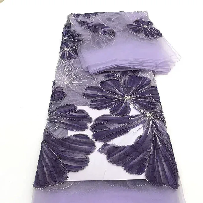 Tela de encaje suave de 5 yardas, tela bordada con lentejuelas de tubo de perlas, vestido de noche, tela de diseñador para vestidos de novia y confección de ropa.