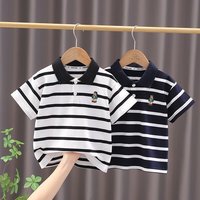 2-7 Years Boys Summer Casual Cotton Stripe Short Sleeve Embroidery Bear T-shirts Baby Kids Children Tee Two Colors