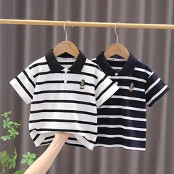 2-7 Jahre Jungen Sommer lässig Baumwoll streifen Kurzarm Stickerei Bär T-Shirts Baby Kinder Kinder T-Shirt zwei Farben