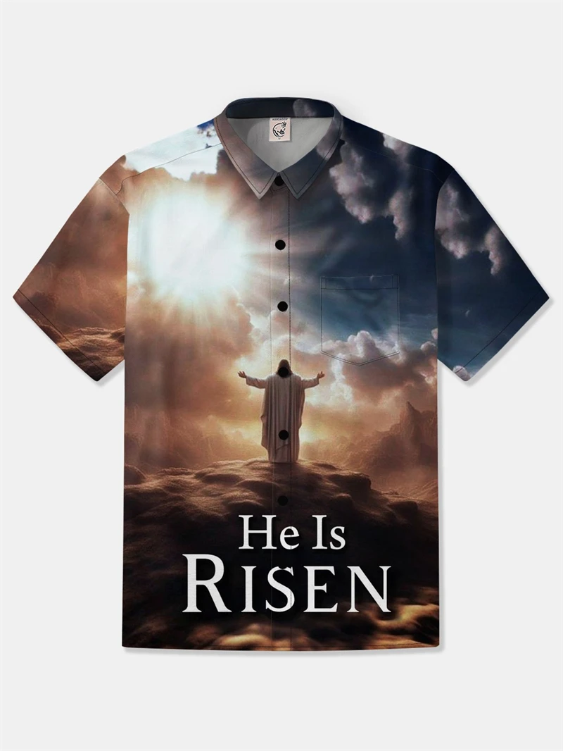 

Винтажная гавайская рубашка с 3D-принтом Иисуса для мужчин, христианская пляжная рубашка на пуговицах, летняя мужская блузка с короткими рукавами, футболка