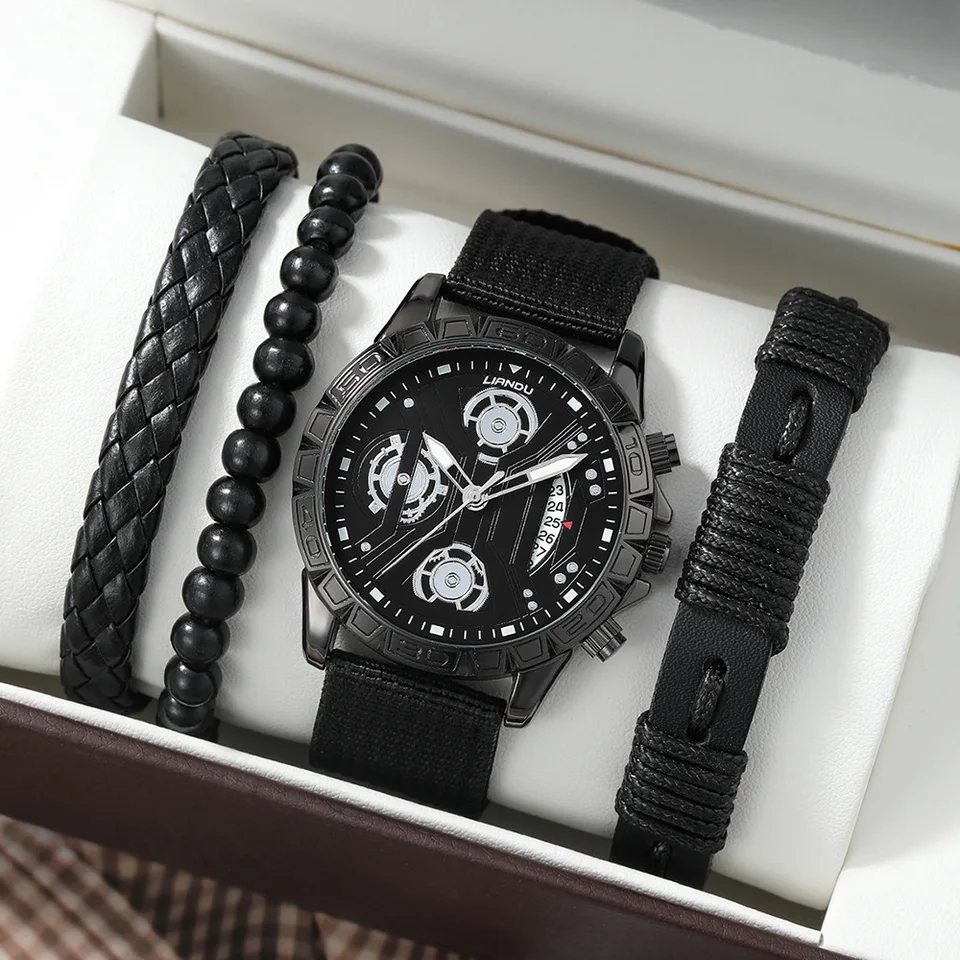 Fashion Men Watches Bracelet Sets LIANDU Luxury Nylon Band Quartz 