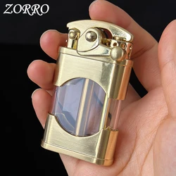 2024 Zorro New Windproof Waterproof Kerosene Lighter with Transparent Oil Tank Creative Retro Grinding Wheel Flint Metal Lighter