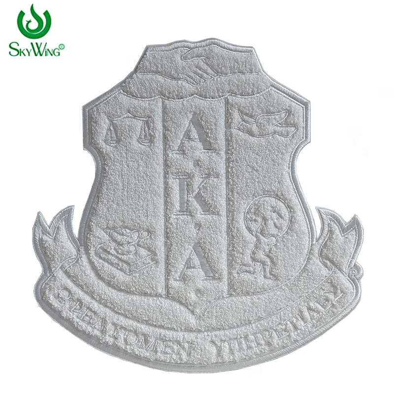 Large Size Custom Chenille Embroidered AKA Shield Sorority and Fraternity Greek Letter Hot Heat Press Chenille Iron on Patches