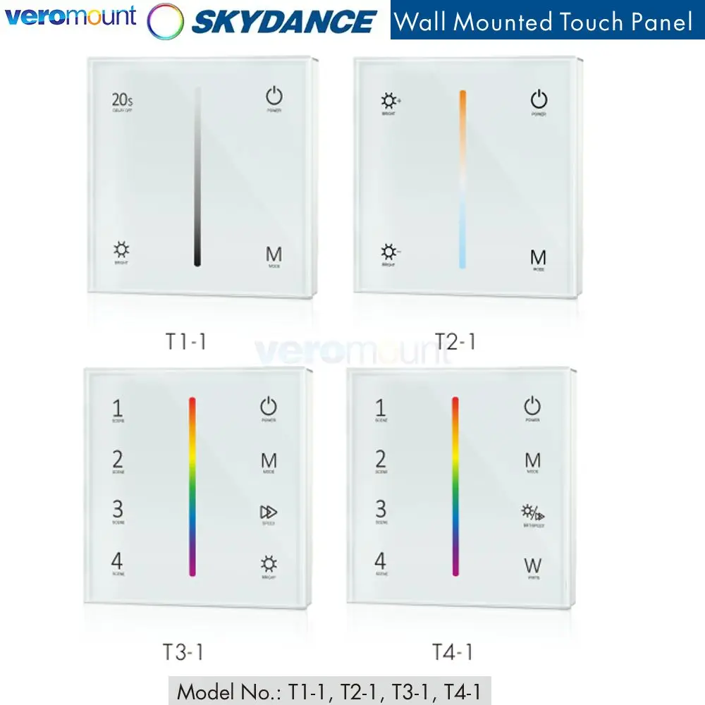 

T1-1 DC12V 24V DIM CCT RGB RGBW Touch Panel Controller Wall Mount for Skydance Single Color/Dual Color/RGB/RGBW LED Controller