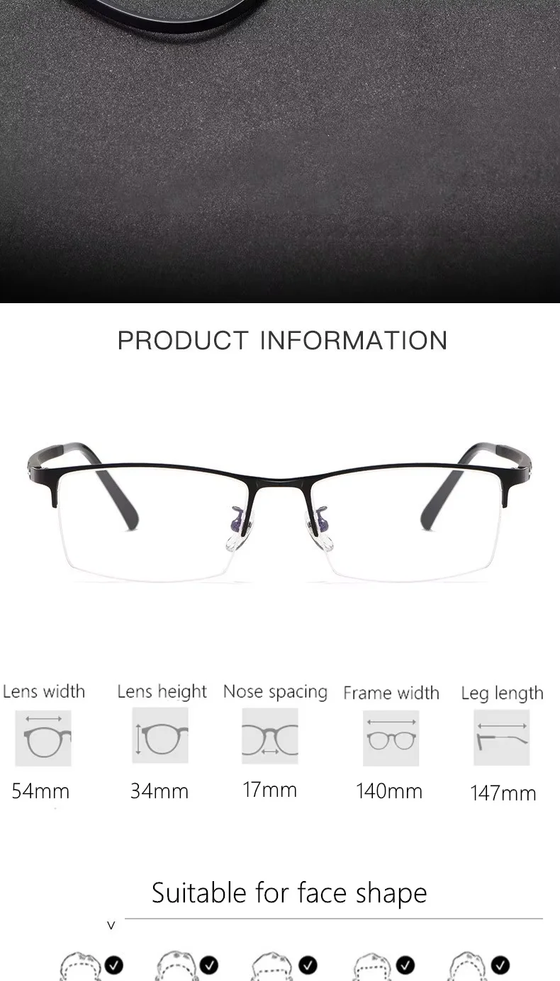 YIMARUILI Fashion Super Tough Titanium Alloy Eyeglasses Frame Business Casual Optical Prescription Half Frame Glasses Men P9916