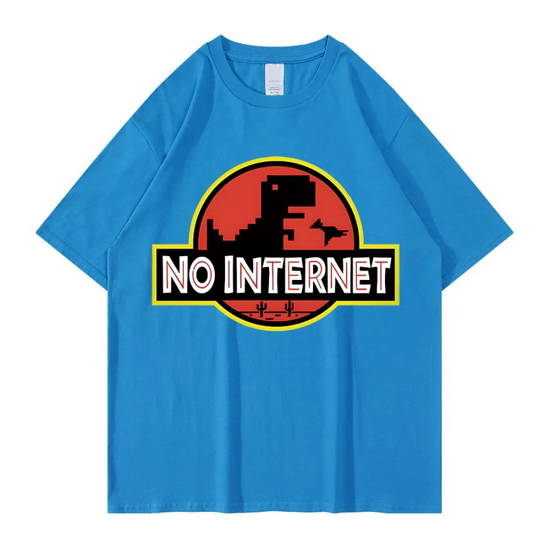 NO INTERNET Cartoon Dinosaur Game T-shirt Hip Hop Printed Summer Tee Shirt for Male T-rex Park Tops for Men Tees