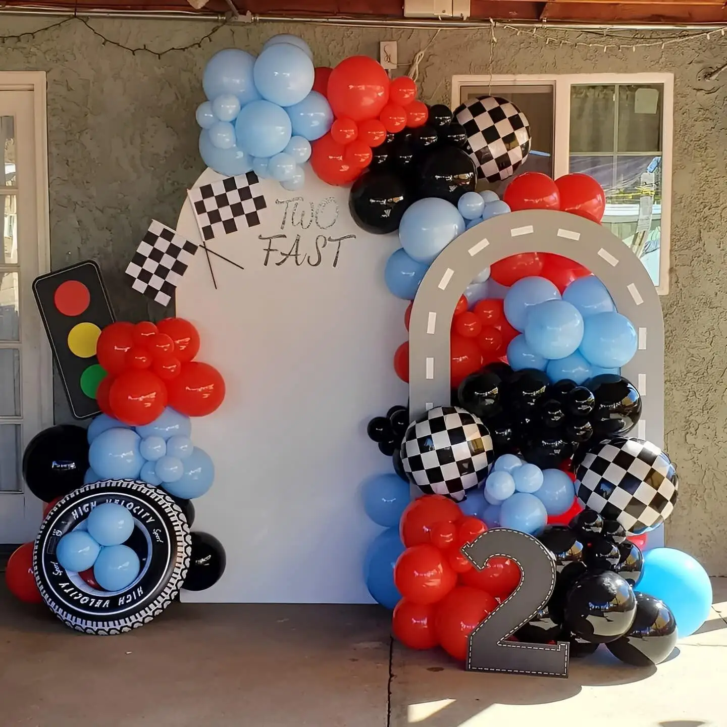 Balon ulang tahun pesta mobil balap balon merah Hitam Kuning lengkungan karangan bunga Kit untuk mobil balap pesta ulang tahun dekorasi Baby Shower