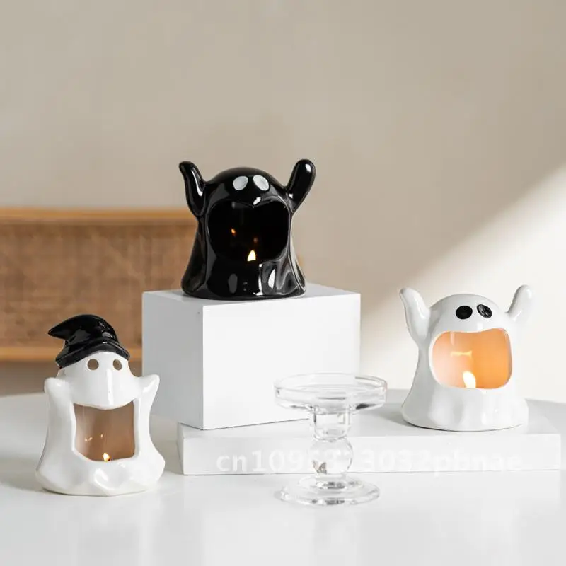 Cute Ghost Multicolor Ceramic Candle Holder Crafts Halloween Atmosphere Decorative Ornaments