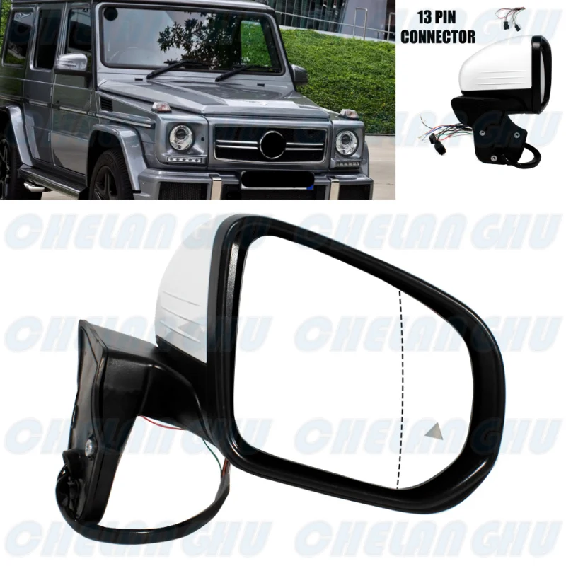 Right Side 13 Pin White Painted Auto Fold Puddle Lamp Mirror Assembly For Benz W463 2005 2006 2007 2008 2009 2010 2011 2012 2013