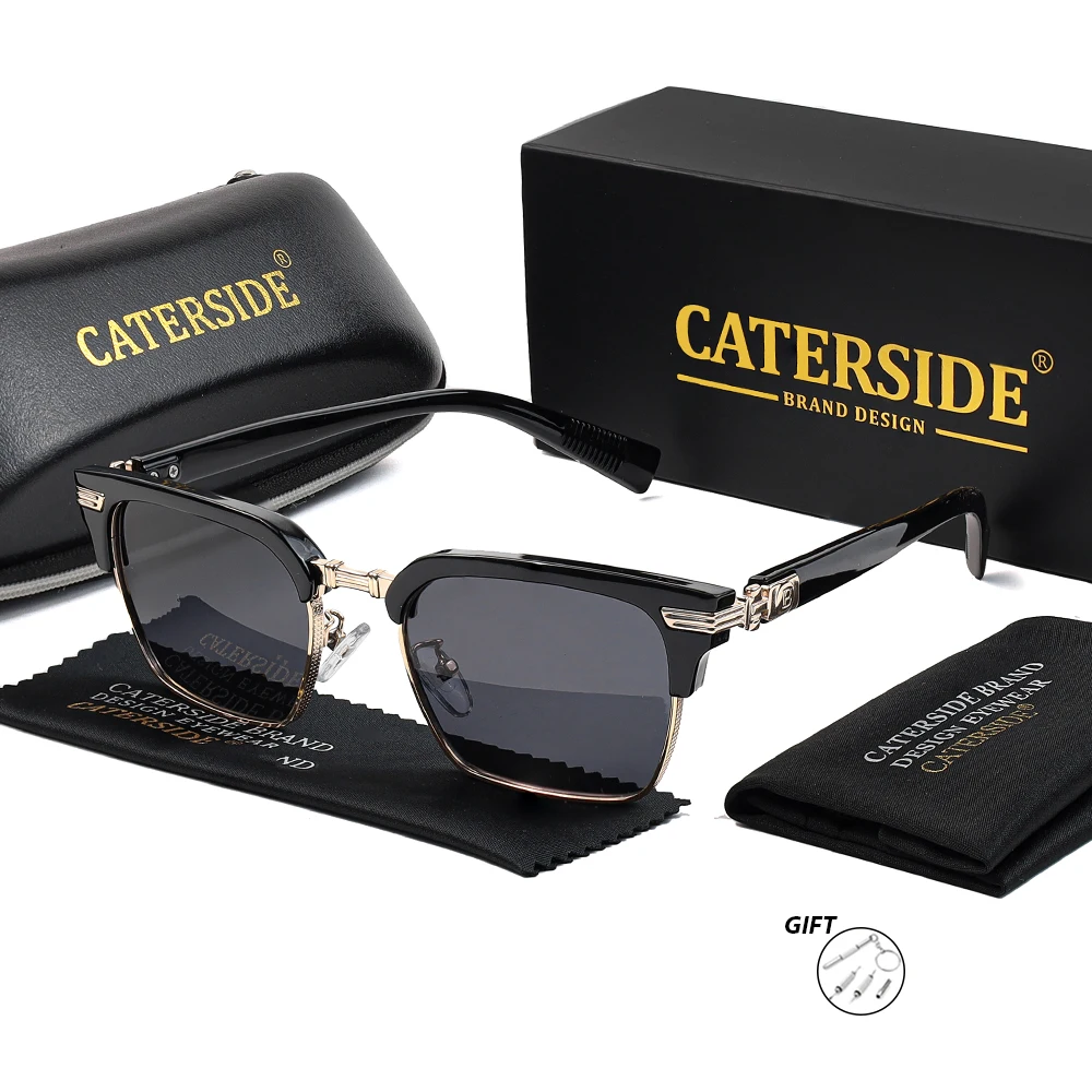 CATERSIDE Retro Quadratische Optische Sonnenbrille Herren Metall Halbrahmen Design Rezept Sonnenbrille Damen Reise Business Brillen – Detail 5