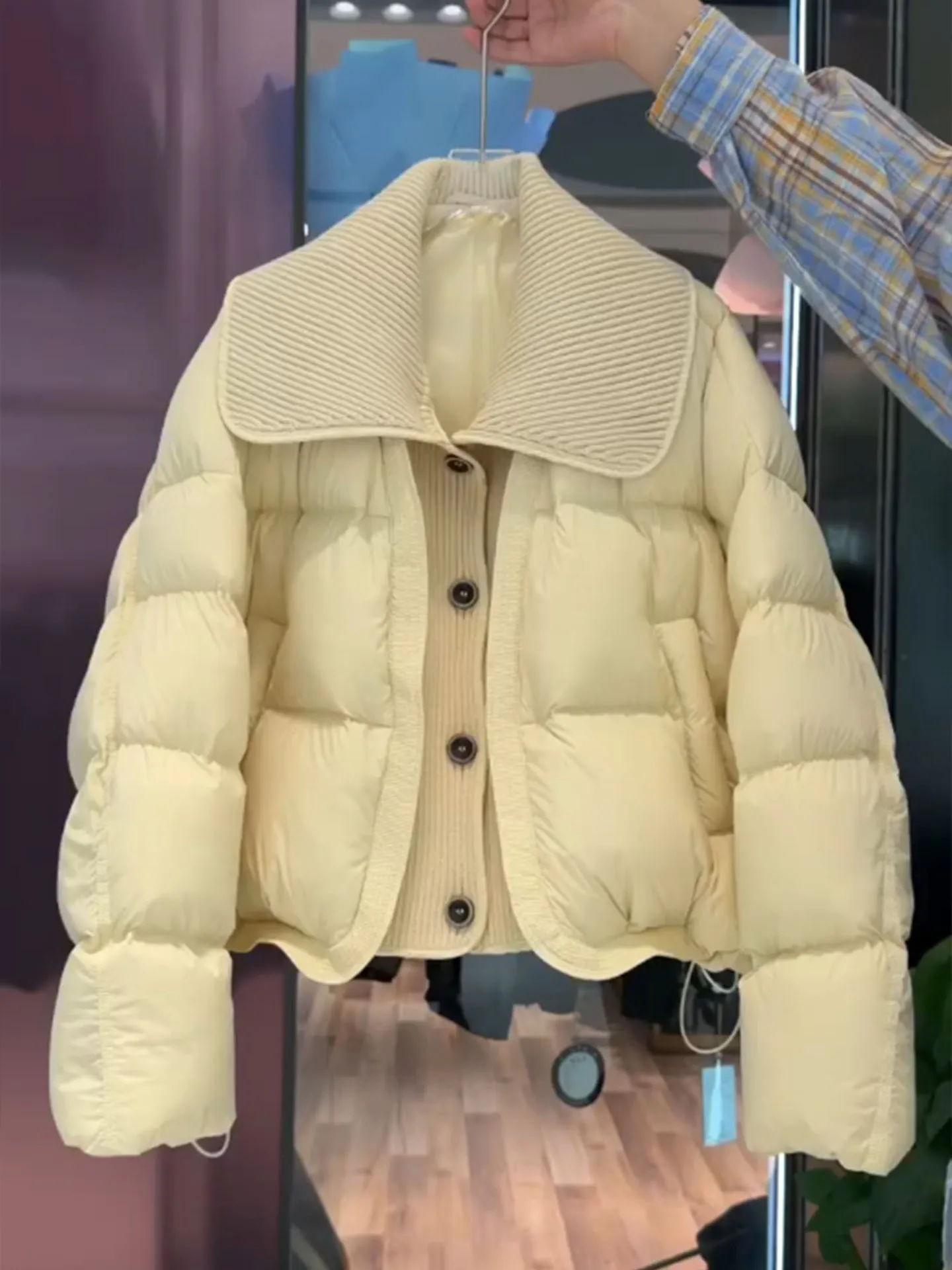 

Pumpkin Yellow Puffer Jaet Women's Sle Thiened ort Version Turtle Ba Design Winter Outerwear Sli And Warm