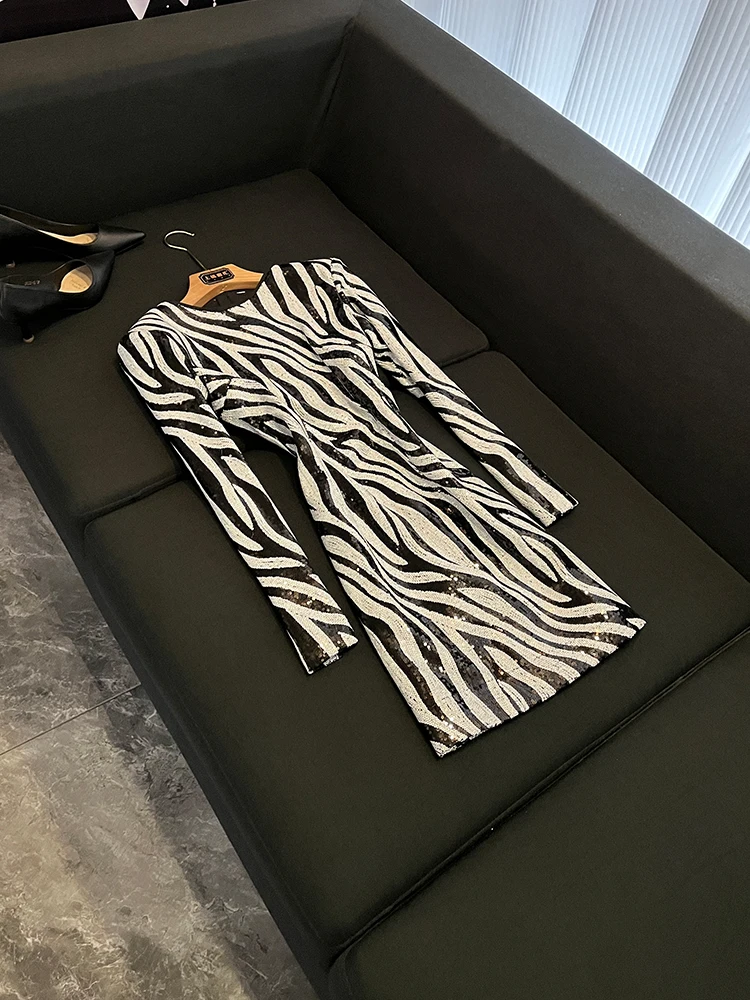 Inig paillettes imprimé zèbre rond Ne ajusté portefeuille moulante Dr trajet Sle taille moyenne t-shirt acétate fibre été dames jupe