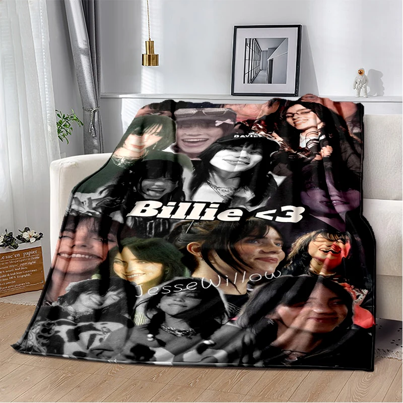 Customize Fashion Billie Eilish Singer Star Flannel Blanket Soft Warm Throw Blanket for Bedroom Living Room Bed Travel Camping P