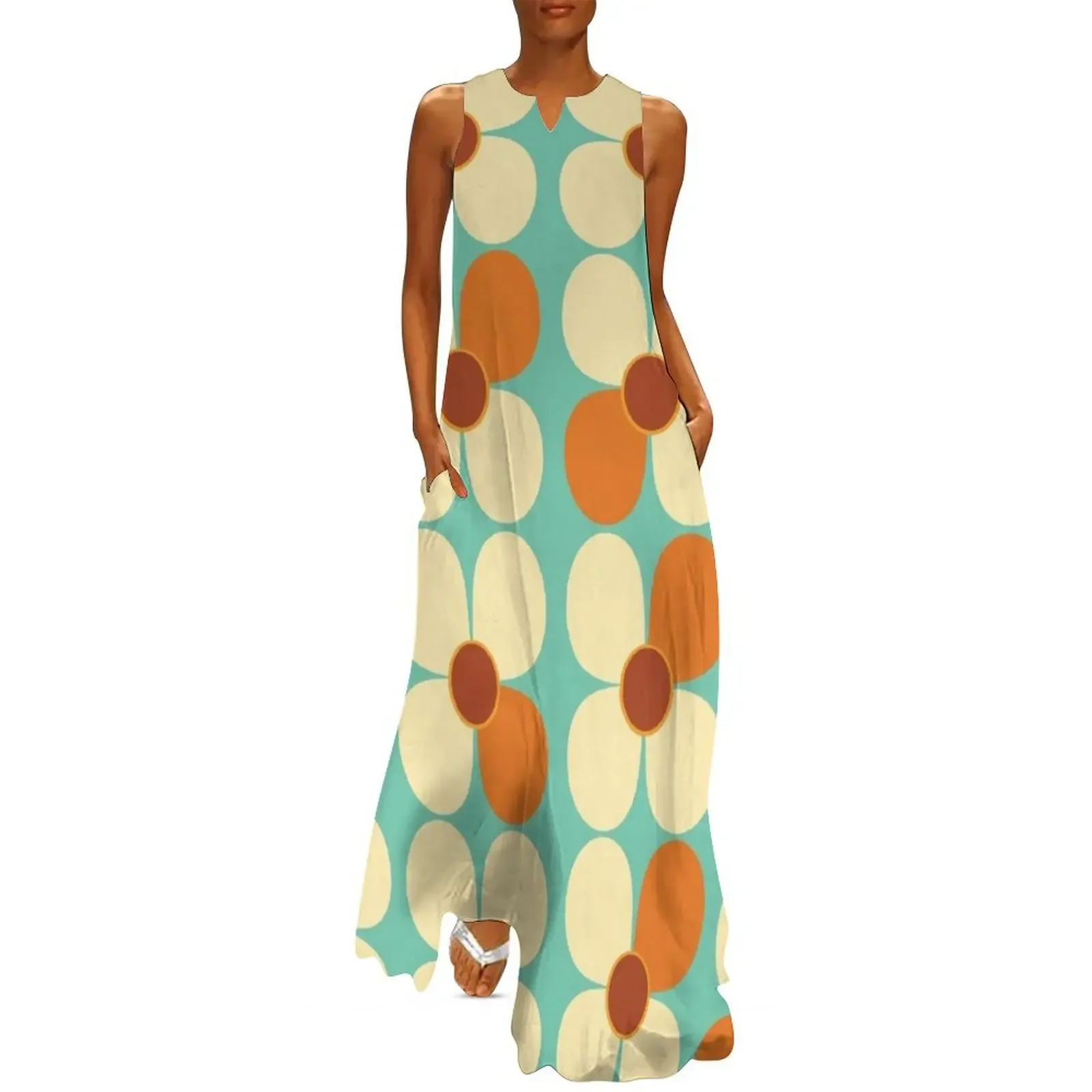 

Retro Land Flower Power Cream and Orange Long Dress elegant women's dresses for wedding summer dress Dress