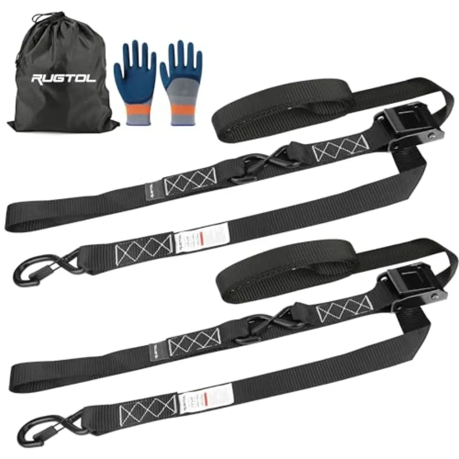 Motorcycle Tie Down Straps, 1.5in x 10FT Cam Buckle Straps with S Hooks Integrated Soft Loops, 1560lb Break Strength Heavy Duty