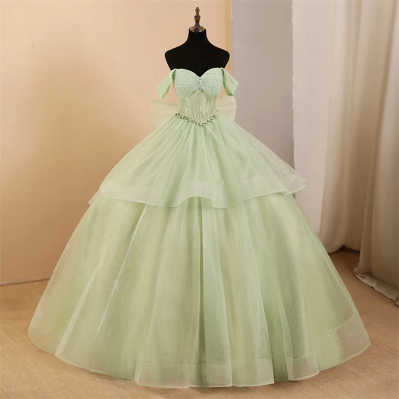 

Cheap15 Quinceanera Dresses Ball Gown Off Shoulder Party Dress Shiny Prom Dress Customized Back Bow Tie Dresses For Quinceanera