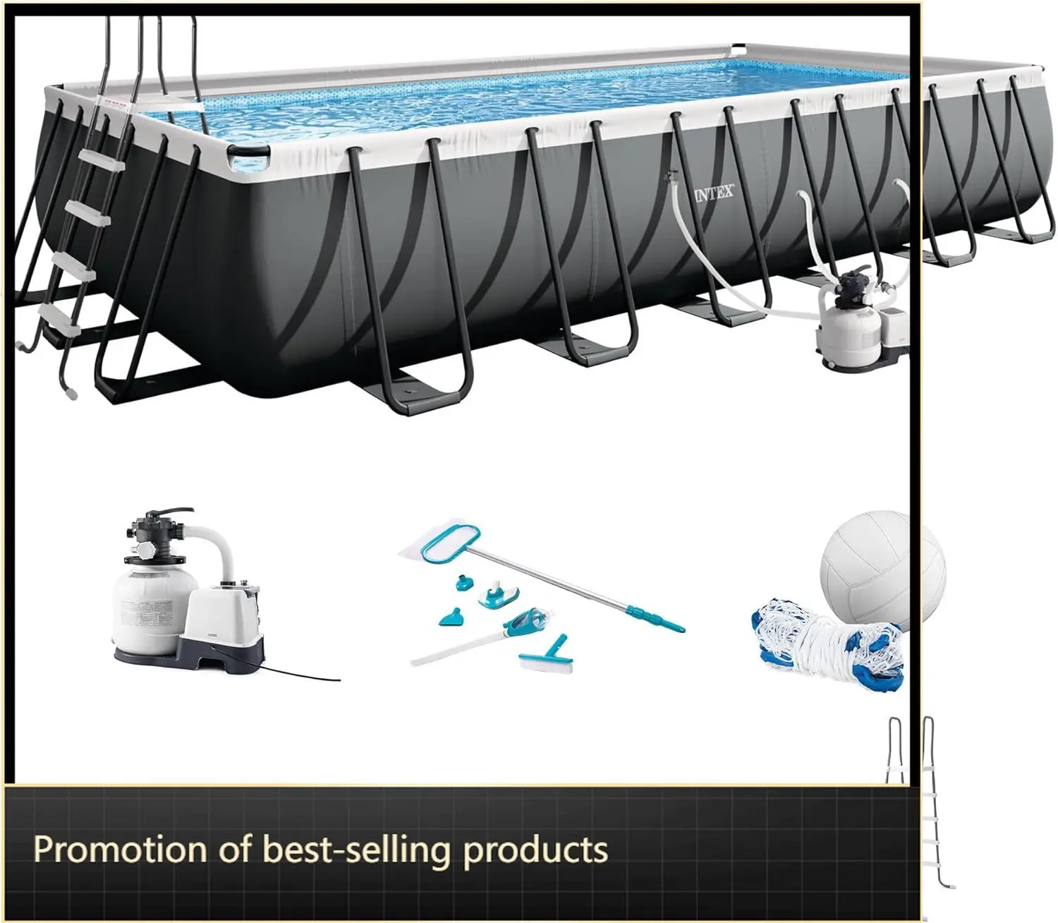 

Набор для сборки прямоугольного бассейна Ultra XTR 24 фута x 12 футов 52 дюйма, с песочным фильтром, системой для соленой воды и комплектом для обслуживания.