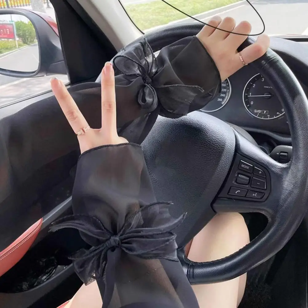 Рукава с защитой от ультрафиолета для женщин, элегантные прозрачные сетчатые кружевные перчатки без пальцев для защиты от ультрафиолета, солнцезащитный крем, дышащие для улицы