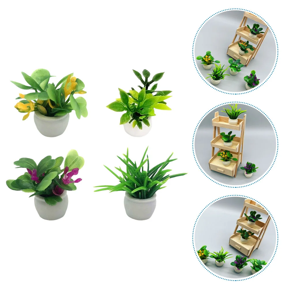 4 Pcs Flower Pots House Potted Plant Accessories Miniature Plants Plastic Landscape Decor Artificial Adorn