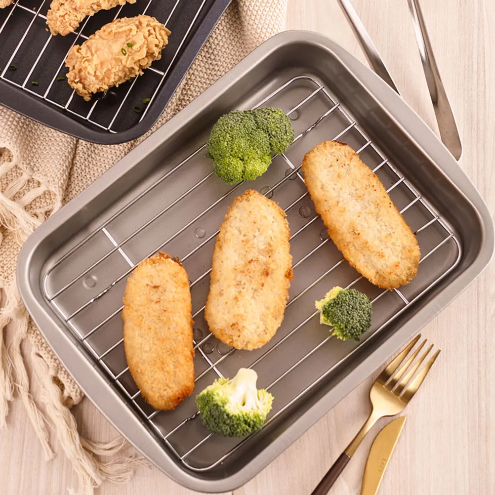 

Fish Roasting Pan With Drip Rack Rectangular Iron Tray For Oven Grilling Baking Barbecue Metal Kitchen Container