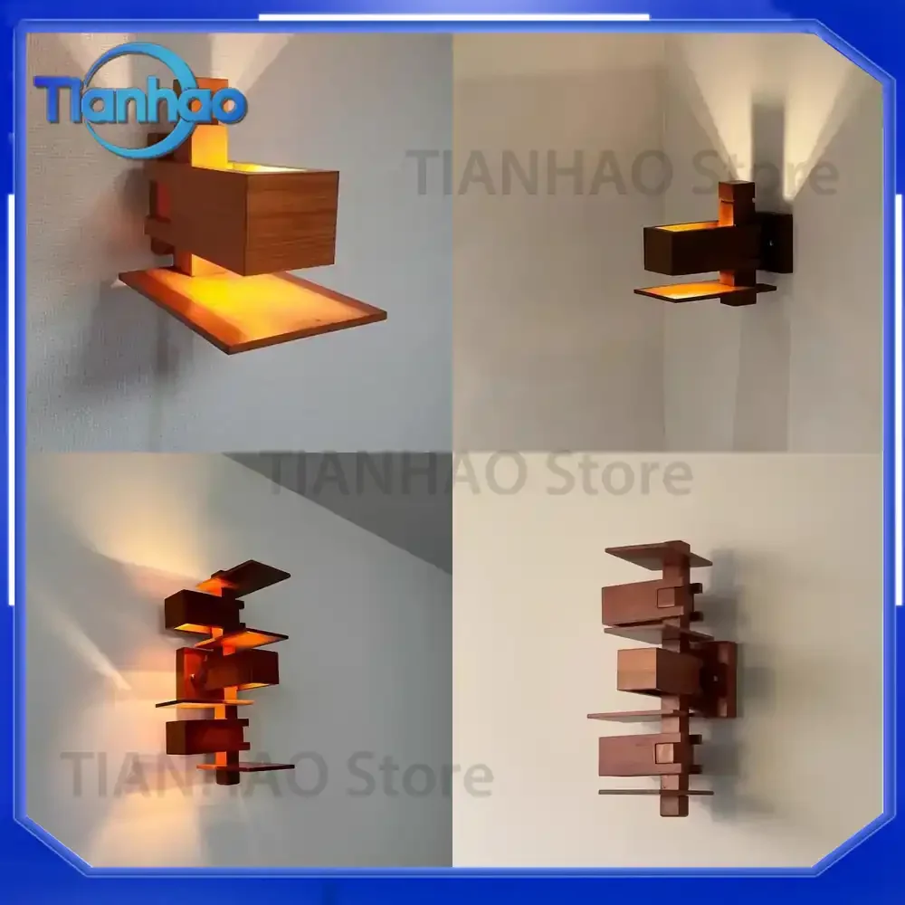 Retro Solid Wood Wall Lamp for Bedroom Background Wall Ancient Style Decorative Lighting
