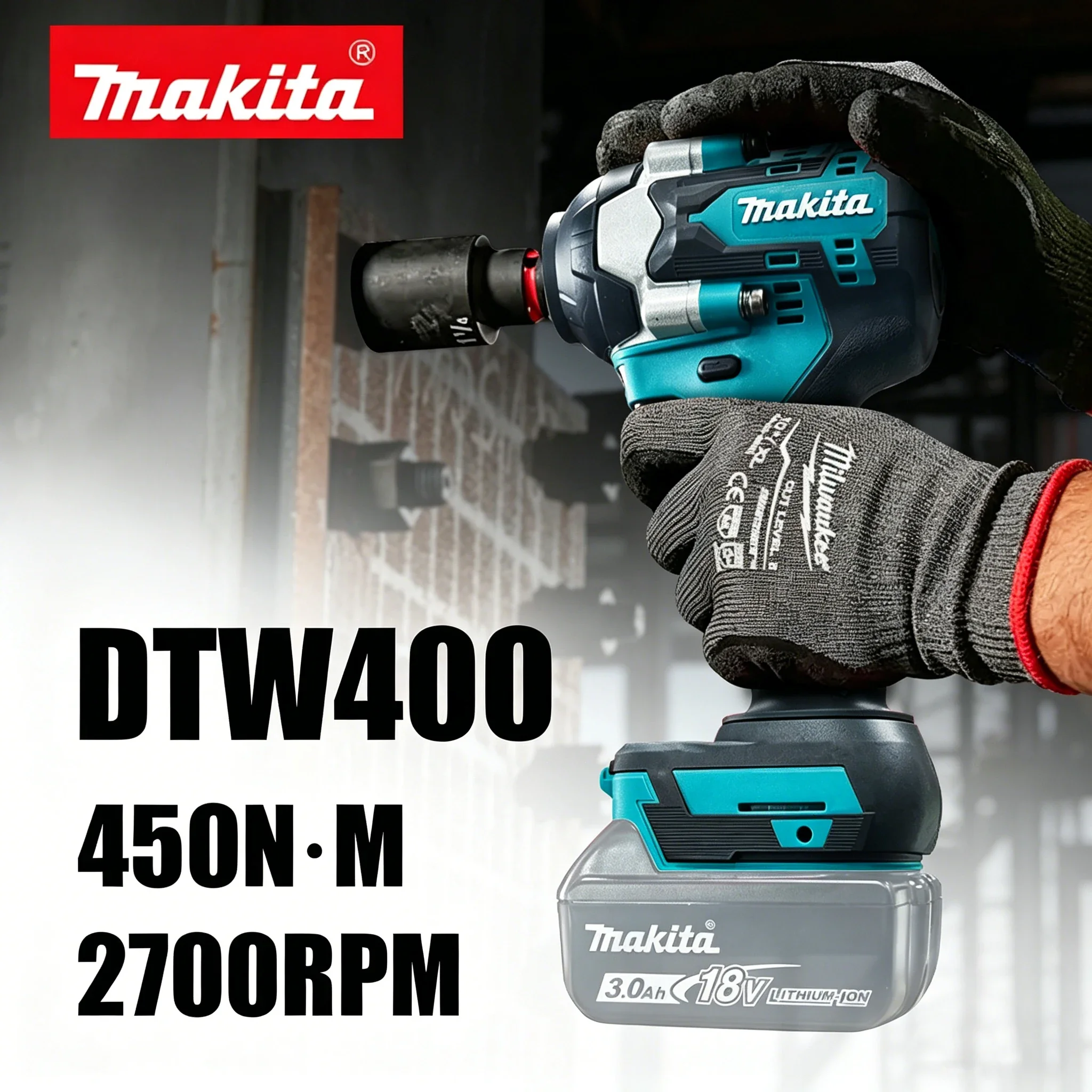 

Makita 18V 450NM Brushless Cordless Electric Impact Wrench High Torque 1/2 Inch Socket Screwdriver Power Drill Tool