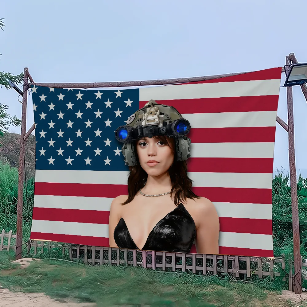 Jenna Ortega Amercia Star flag Art Sci Fi Room Home Decor Wall Mount Home Decor Banner