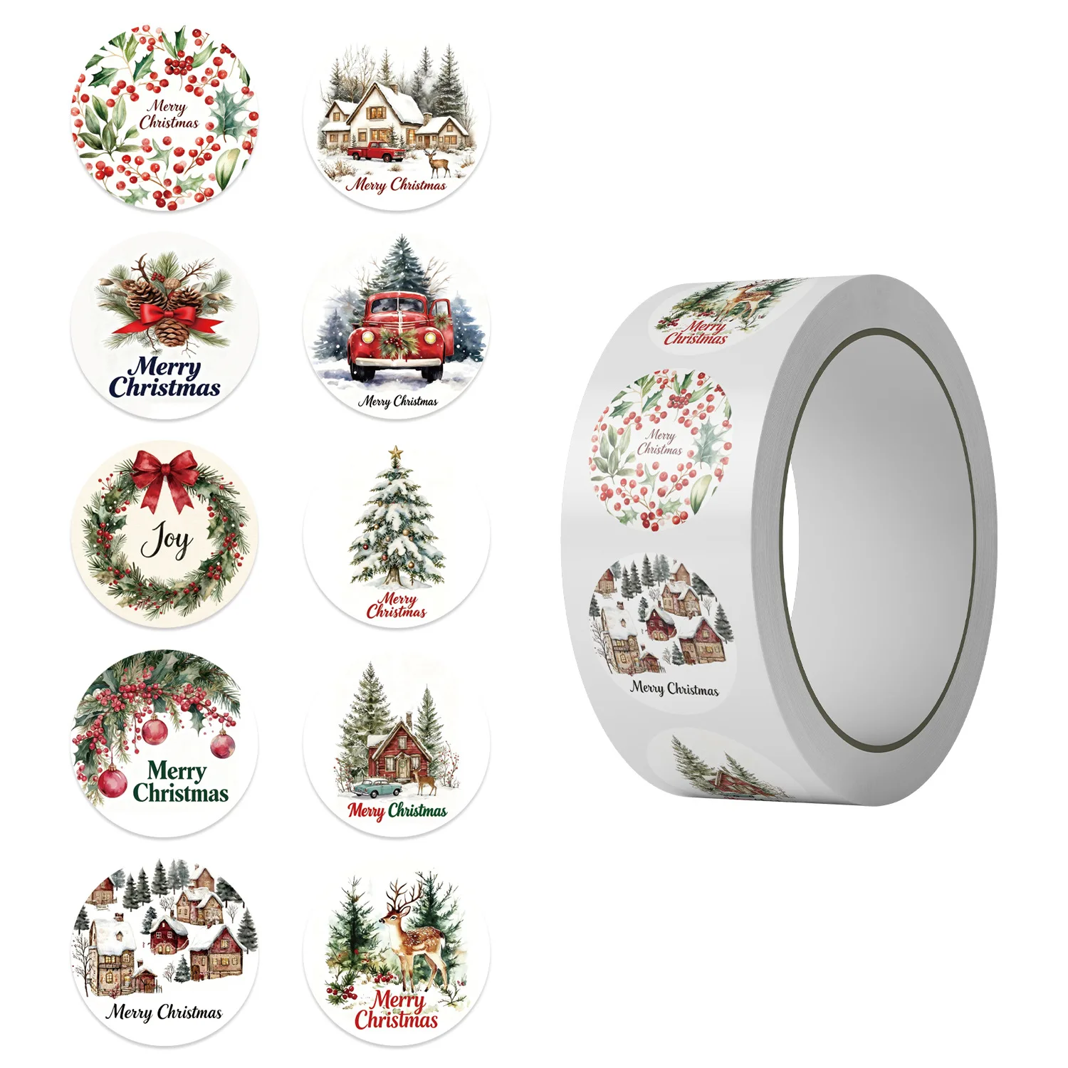 500pcs/Roll Merry Christmas Graffiti Sticker Cartoon Creative Decoration Stationery Box Refrigerator Thermos Cup Scooter Decal