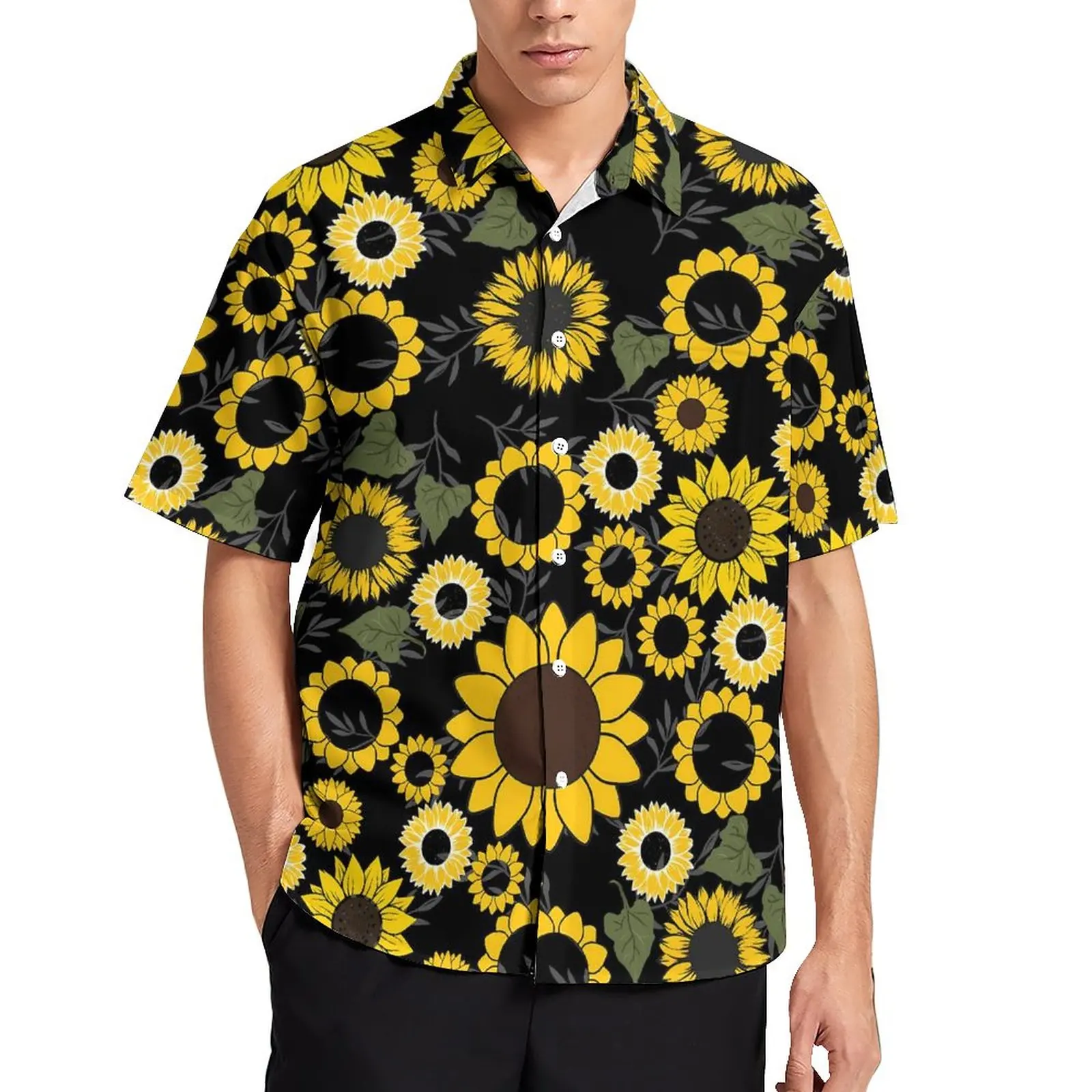 

Sunflower Print Blouses Mens Purple Floral Social Casual Hawaiian Short Sleeve Gift Design Novelty Oversize Beach Harajuku Shirt