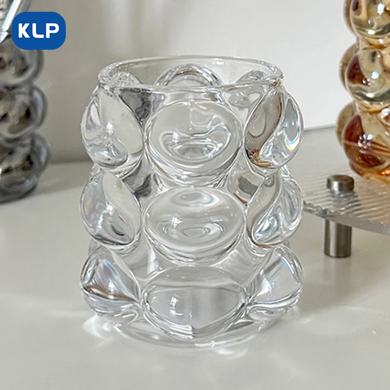 KLP 1pcs Clear Glasses, Multi-functional, Shaped Bead Dot Design for Drinks, Whiskey, Makeup Brushes and Cosmetic Brushes