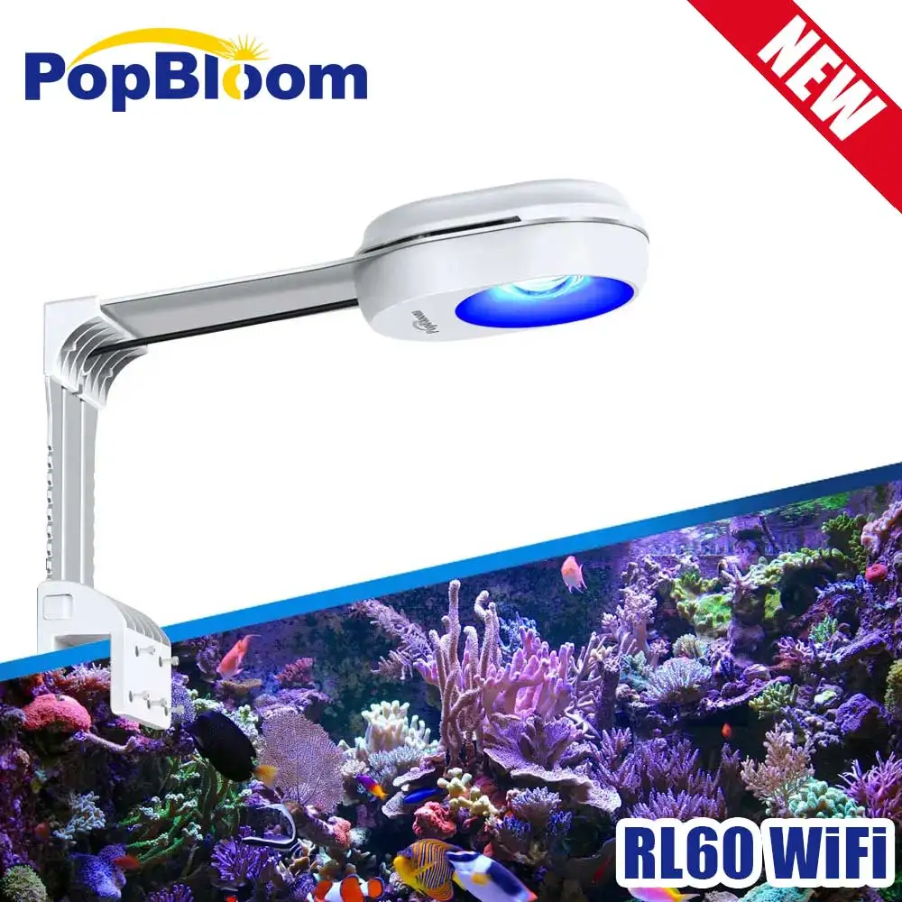 

PopBloom RL60 Marine Aquarium Light, WiFi Aquarium LED Light Full Spectrum For 30-50cm Coral SPS/LPS Nano Tank, Include Mount