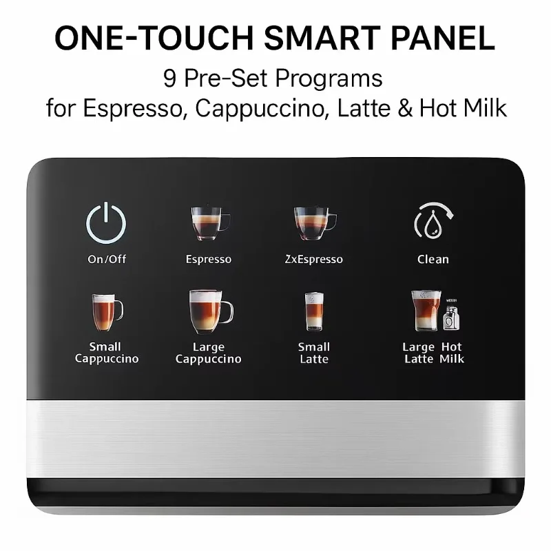 E001 15Bar Espresso Machine 9 One-Touch Programs with Detachable Milk Tank for Home Automatic Coffee Maker 220V 110V